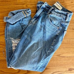 PACSUN Medium Wash Sequin Patch Knee Mom Jeans